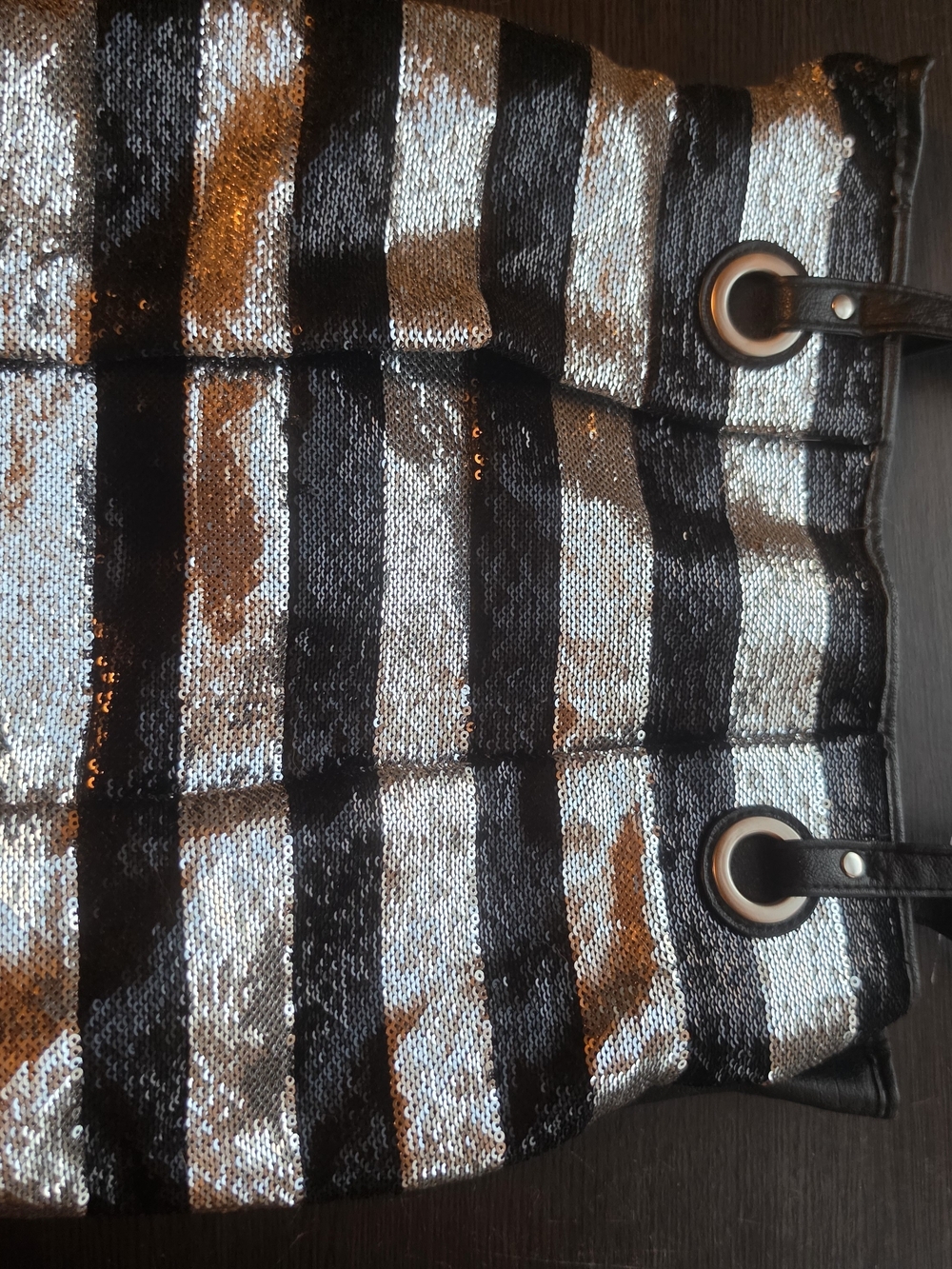 Candie's Black and Silver Sequin Stripe Tote